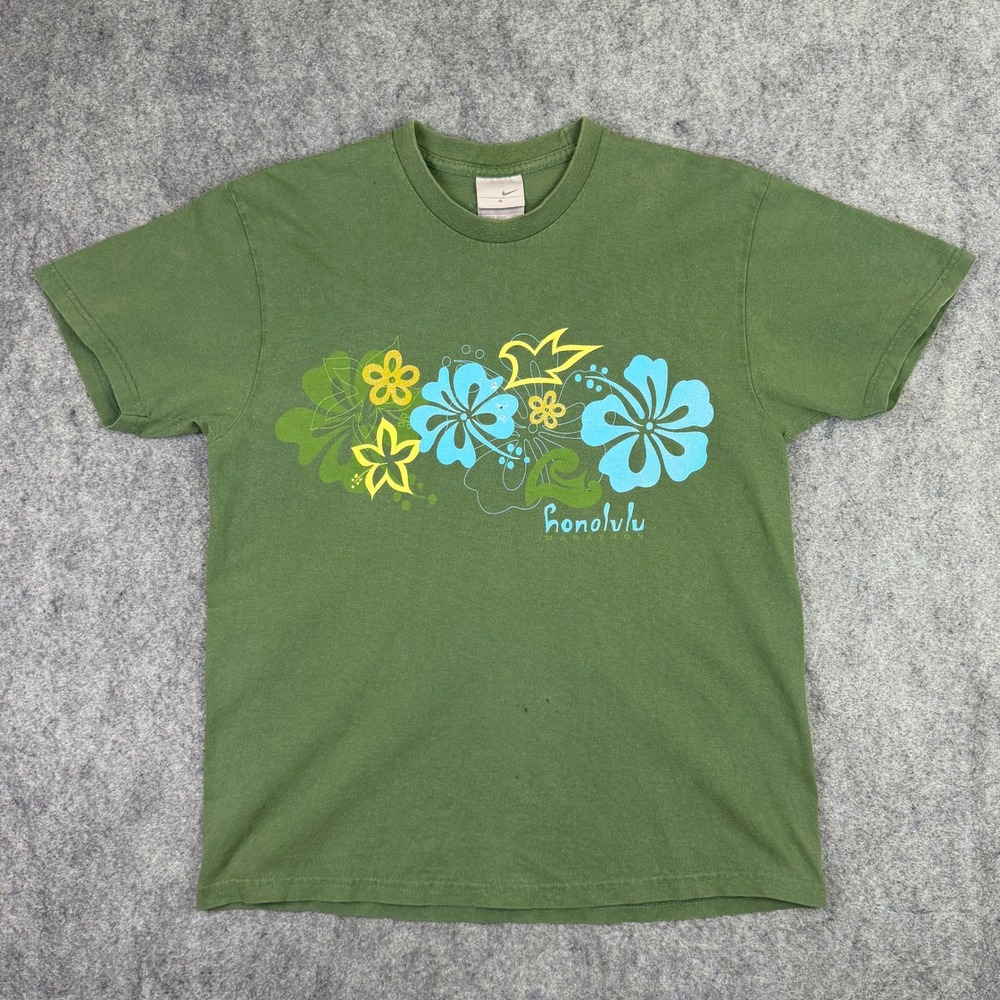 Nike Honolulu Marathon Vintage Graphic T-Shirt Green Floral Small USA Made